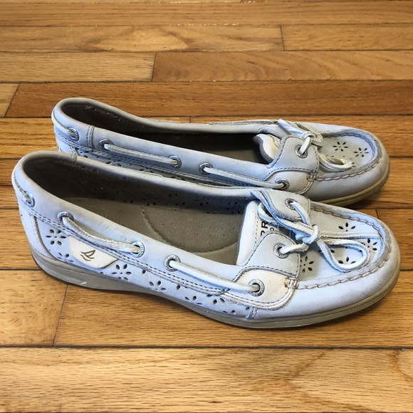Sperry Top Sider Women's Angelfish Gray Tan Floral Leather Boat Shoes 7.5 Wide - Picture 3 of 7